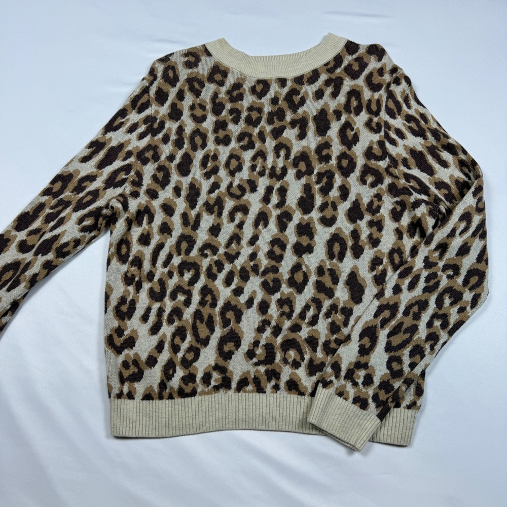 A New Day Leopard Print Sweater Womens Small Tan Brown Crewneck Knit Pullover